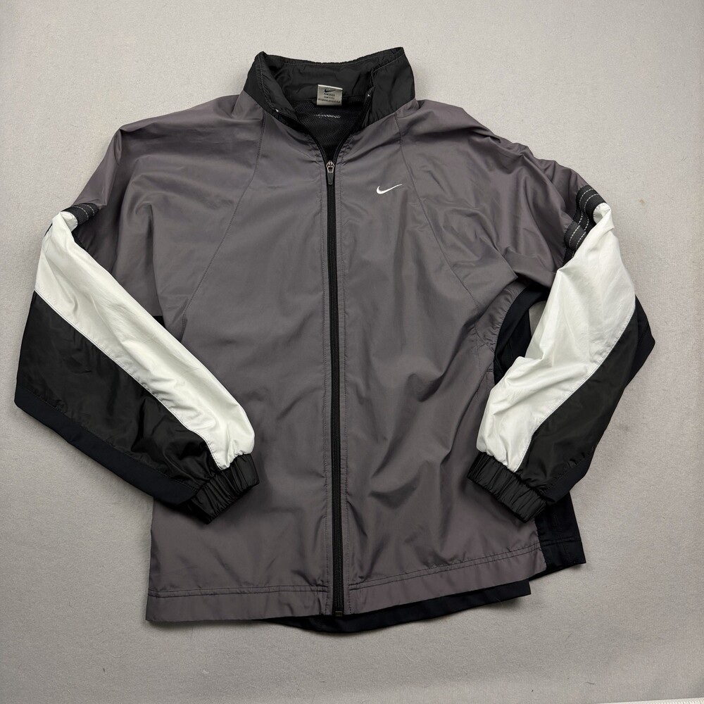 Vintage 90s Nike Windbreaker Track Full Zip-Up Jacket Gray Black White Men’s XL